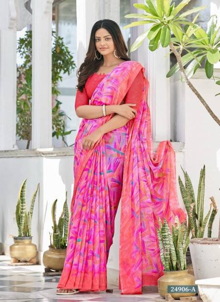 Pink And Peach Colour Star Chiffon 122 By Ruchi Daily Wear Sarees Wholesale Price In Surat 24906-A