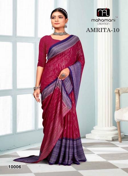 Pink And Purple Colour Amrita Vol 10 By Mahamani Creation Heavy Moss Foil Printed Sarees Wholesale Online 10006