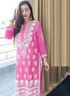 Pink And White Colour Jenu By Rasili Nx Chicken Kari Rayon Cotton Kurti With Bottom Wholesalers In India 4002