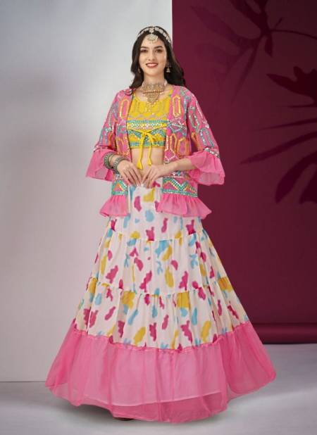 Buy Yellow Indowestern Lehenga Set In Georgette With Embroidered Jacket  Kalki Fashion India
