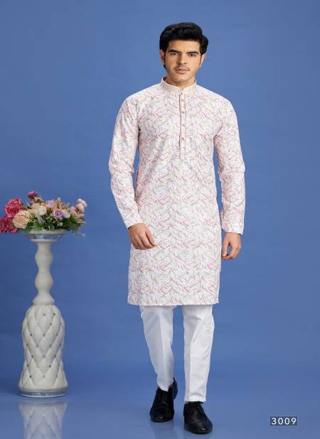 Pink And White Colour Party Mens Wear Pintux Stright Kurta Pajama Wholesale Online 3009