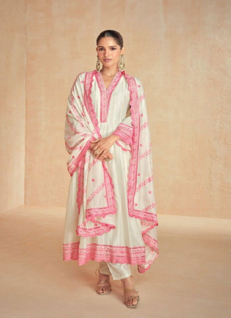 Pink And White Colour Rubal By Aashirwad Designer Silk Readymade Suits Orders In India 10127