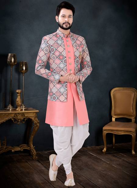 Pink And White Colour Wedding Wear mens Wholesale Indo Western Catalog 1699