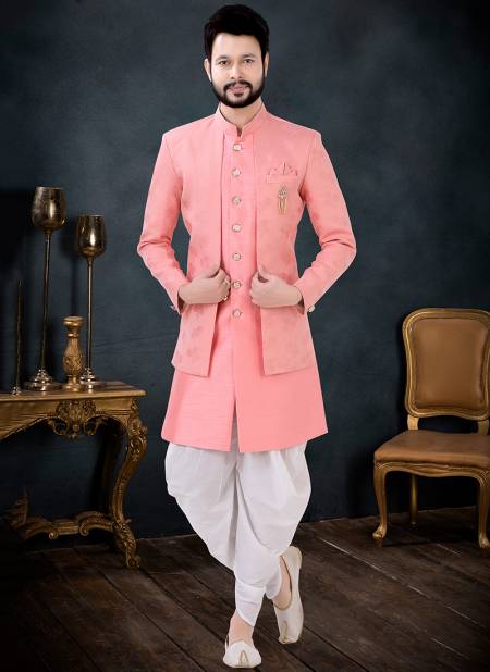 Pink And White Wedding Wear mens Wholesale Indo Western Catalog 1697