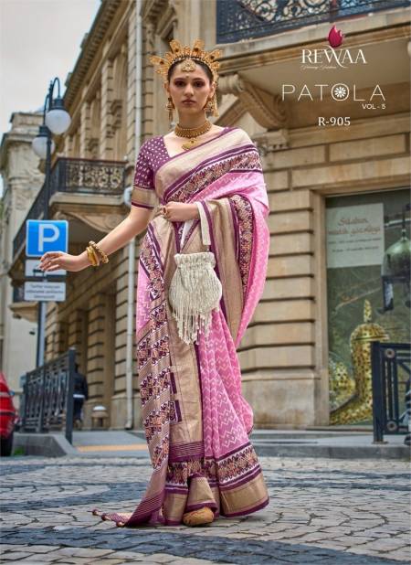 Pink And Wine Colour Patola Vol 5 By Rewaa Printed Silk Wedding Saree Exporters in India R-905