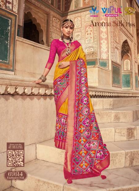 Pink And Yellow Colour Aroma Silk Plus By Vipul Silk Saree Catalog 67614