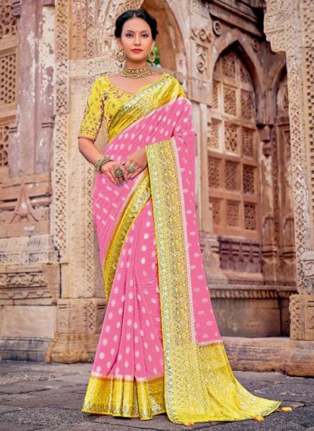 Pink And Yellow Colour Madhubani Wholesale Designer Georgette Saree Catalog 1902