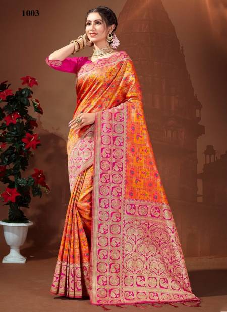 Pink And Yellow Colour Vishwa By Sangam Wedding Saree Catalog 1003