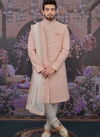 Pink Art Embroidered Banarasi Silk Wedding Sherwani with Stole 180584