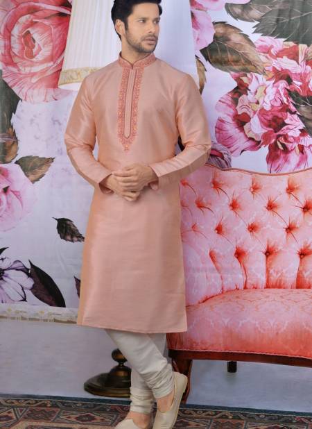 Pink Banarasi Silk Party Wear Embroidery Work Kurta Pajama 166863