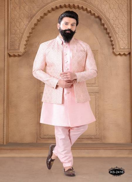 Pink Colour 1632 Occasion Wear Mens Silk Designer Modi Jacket Kurta Pajama Orders In India 1632-KS 2416