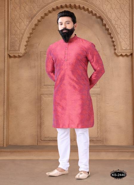 Pink Colour 1632 Wedding Mens Wear Stright Kurta Pajama Wholesale Shop In Surat 1632-KS 2440