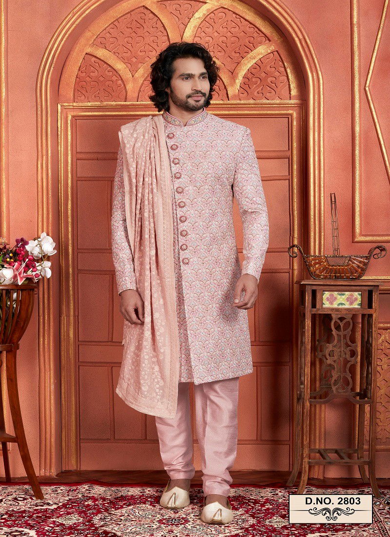 Pink Colour 1642 Wedding Mens Wear Art Silk Sherwani Suppliers In India 2803