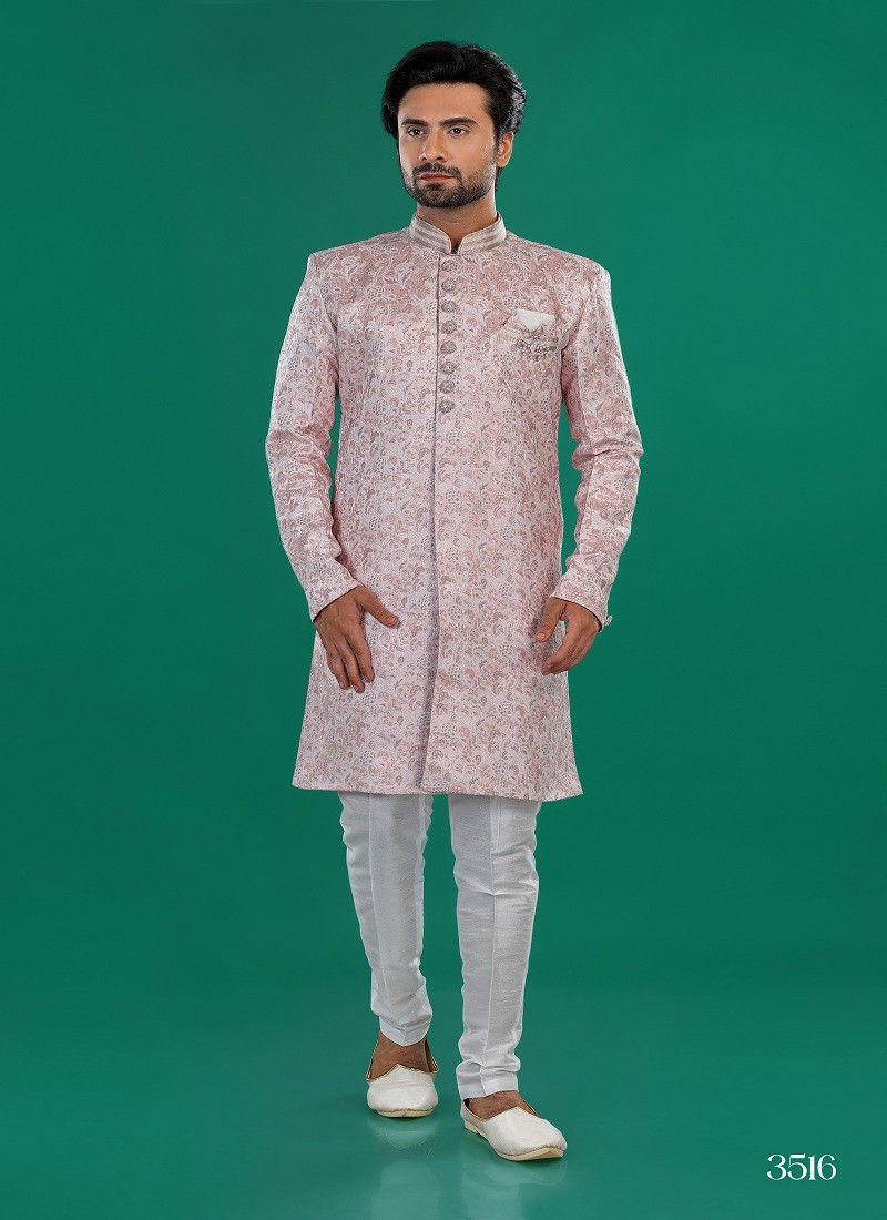 Pink Colour 1646 2 Function Wear Mens Indo Western Surat Wholesale Market 3516