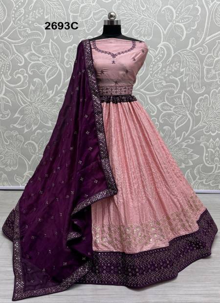 Pink Colour 2694 A To D by Anjani Art Georgette Embroidery Lehenga Choli Wholesalers In Delhi 2693C