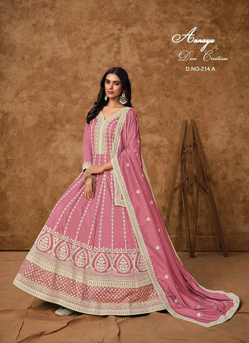 Pink Colour Aanaya Vol 214 By Dani Dola Silk Designer Gown With Dupatta Wholesale Online 214 A