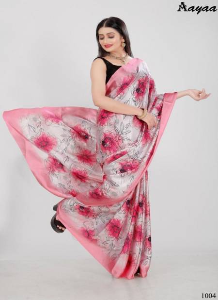 Pink Colour Aaradhna Vol 1 By Aayaa Satin Digital Printed Designer Saree Catalog 1004