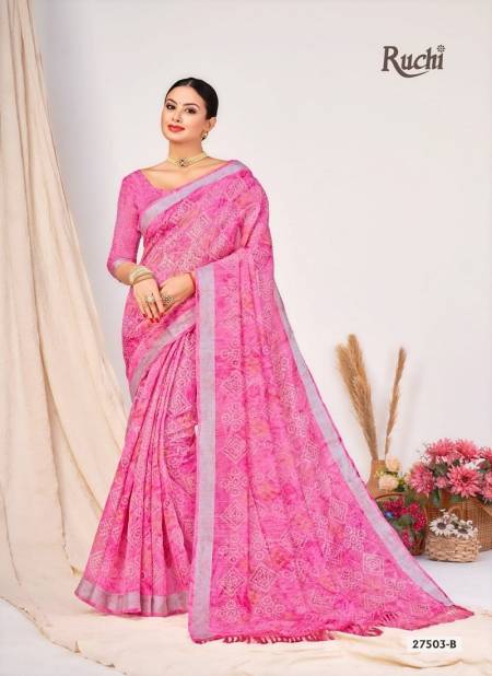 Pink Colour Aarushi By Ruchi Cotton Silk Printed Daily Wear Saree Wholesale Shop In Surat 27503-B
