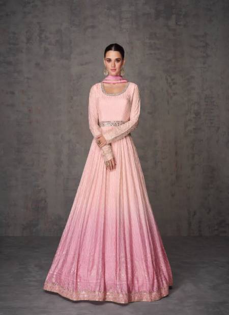 Pink Colour Ameena By Sayuri Georgette Embroidered Gown Wth Dupatta Catalog 5356