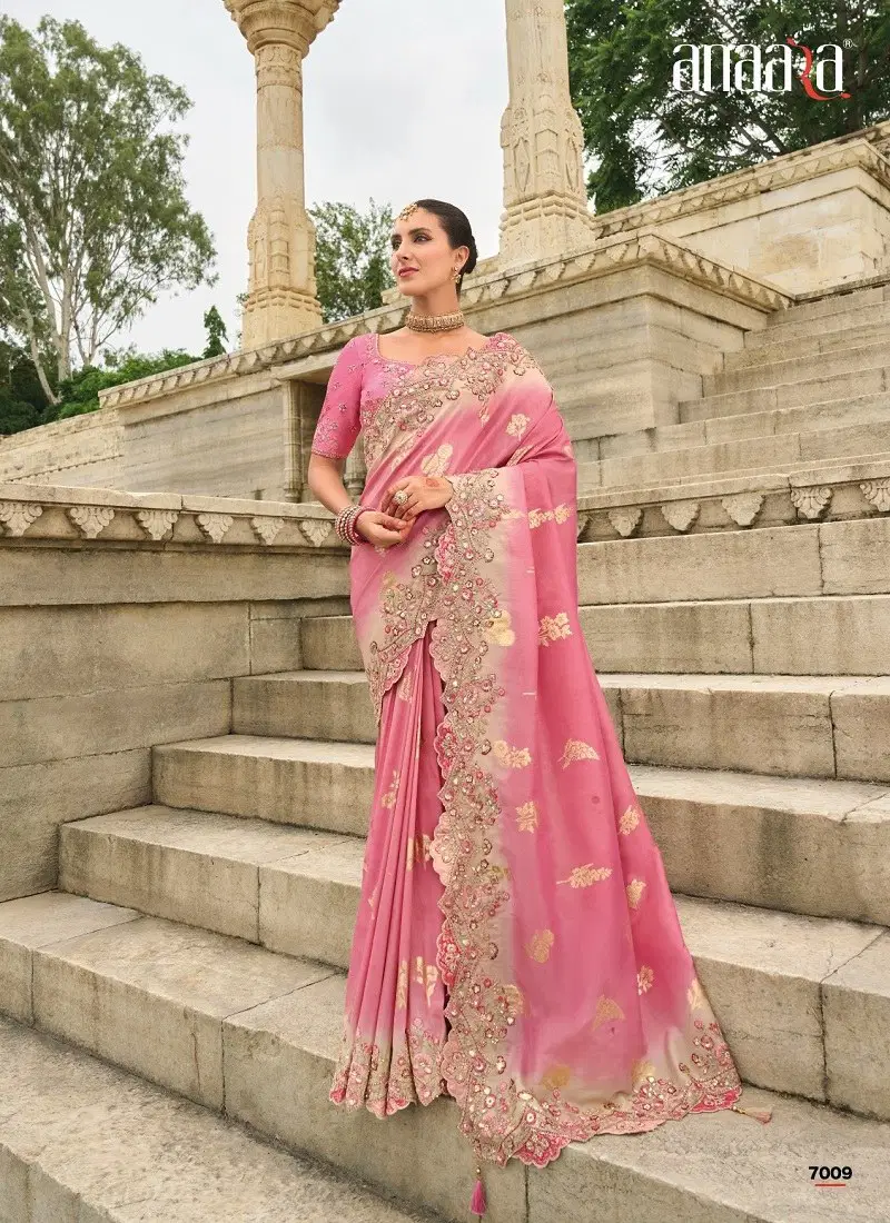 Pink Colour Anaara By Tathastu 7001 To 7011 Series Viscose Tissue Silk Wedding Wear Saree Suppliers in Mumbai TE 7009