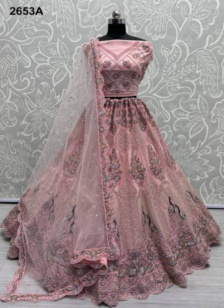 Pink Colour Anjani Art 2653A TO 2653D Series Velvet Party Wear Lehenga Choli Manufacturers 2653A Catalog