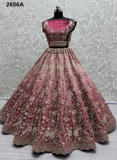 Pink Colour Anjani Art 2656A TO 2656C Series Velvet Party Wear Lehenga Choli Manufacturers 2656A