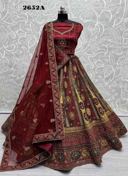 Maroon Colour Anjani Art Velvet 2652A & 2652B Bridal Lehenga Choli Wholesale Online 2652 A