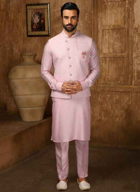 Pink Colour Function Wear Wholesale Kurta Pajama With Jacket Collection 1378