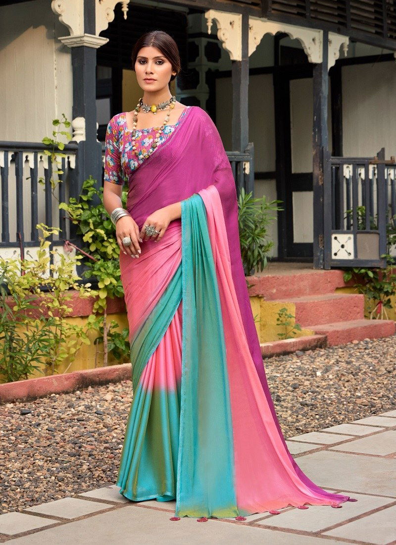 Pink Colour Aruna Vol 4 By Stavan Velvet Chiffon Designer Party Wear Saree Orders In India AN 30