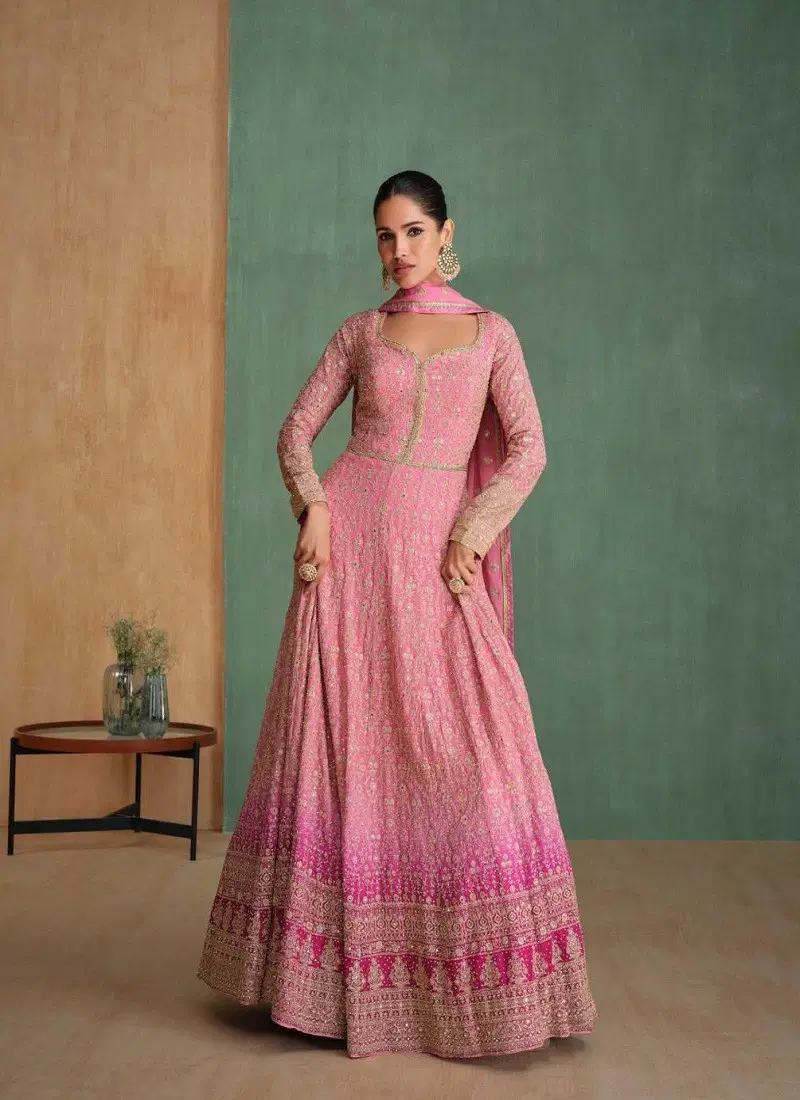 Pink Colour Arzoo By Sayuri Designer Georgette Gown With Dupatta Wholesale Online 5686