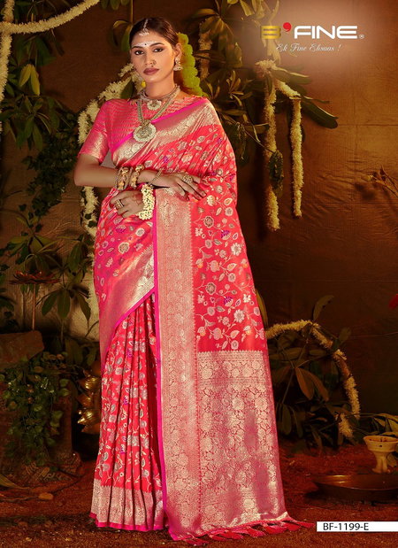 Pink Colour B Fine Dhwani Designer Silk Wedding Wear Surat Saree Wholesale Market BF-1199-A