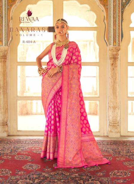 Pink Colour Banarasi Vol 1 By Rewaa Silk Wedding Wear Saree Orders In India R-484-A