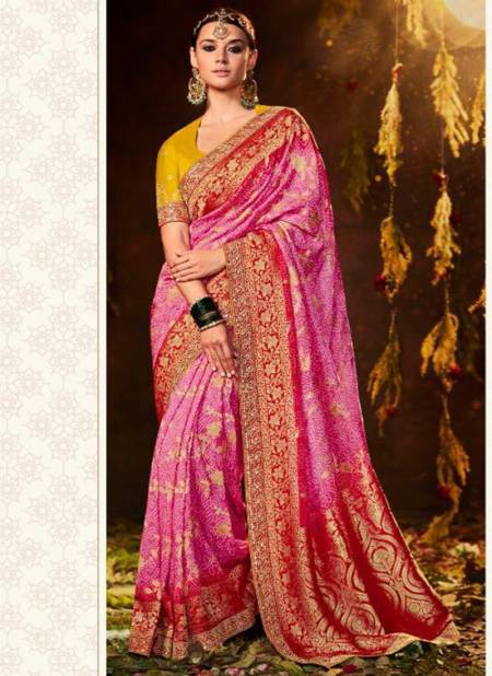 Pink Colour Bandhej Festive Wear Wholesale Silk Sarees Catalog 156