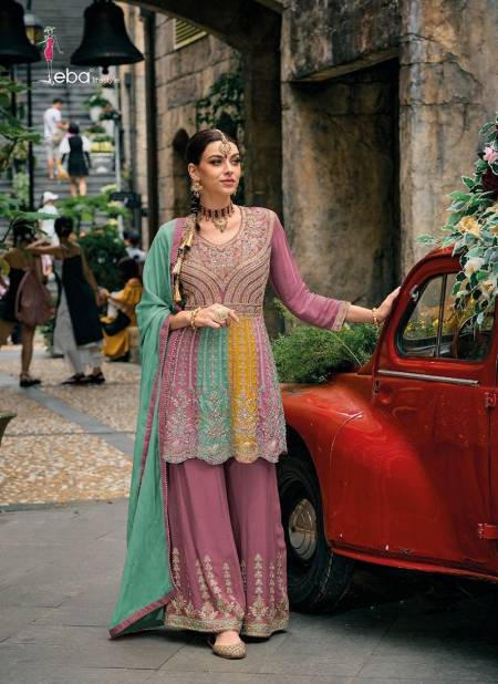 Pink Colour Barbie Colour By Eba Chinon With Embroidery Work Readymade Sharara Suit Catalog 1608 A