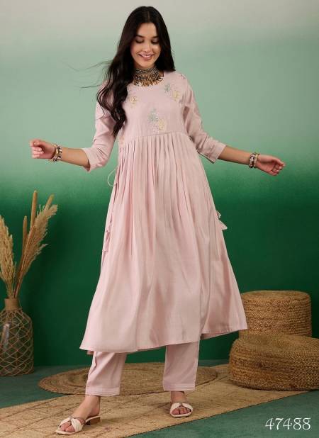 Pink Colour Berlin By Mahotsav Masleen Embroidered Kurti With Bottom Orders In India 47488