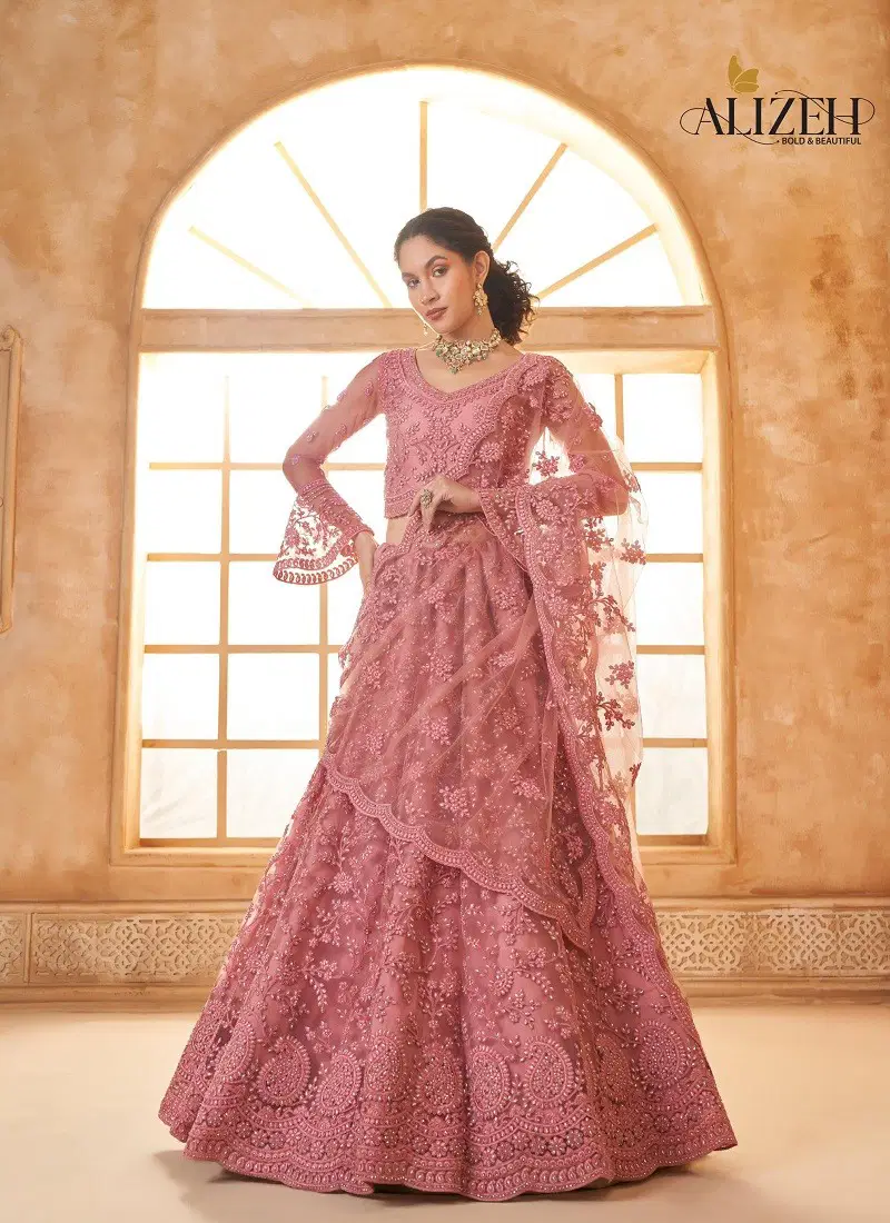 Pink Colour Bridal Heritage Color Saga Vol 3 By Alizeh Party Wear Net Lehenga Choli Wholesale Online 1082-A