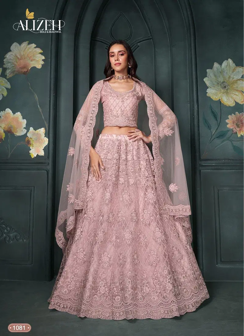 Pink Colour Bridal Heritage Vol 5 By Alizeh Party Wear Net Lehenga Choli Wholesale Online 1081