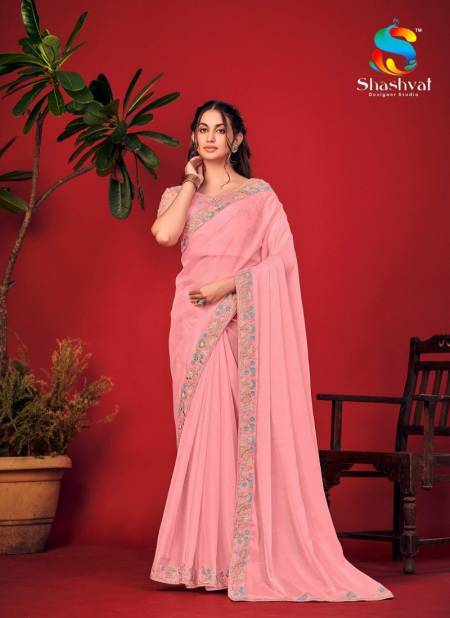 Pink Colour Charvi By Shashvat Fancy Embroidery Designer Readymade Blouse Saree Orders In india CR-14