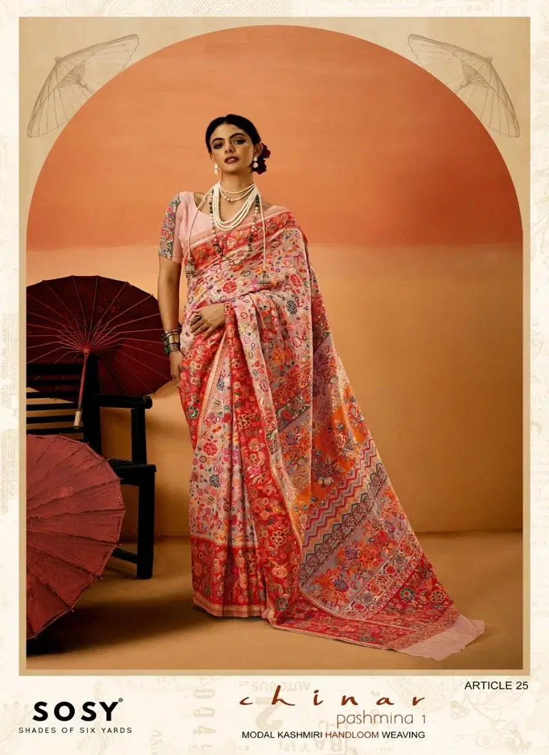 Pink Colour Chinar Pashmina 1 By Sosy Silk Festival Wear Sarees Suppliers In India Article 25