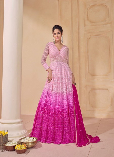 Pink Colour Dastoor By Sayuri Designer Georgette Readymade Suits Exporters In India 5524
