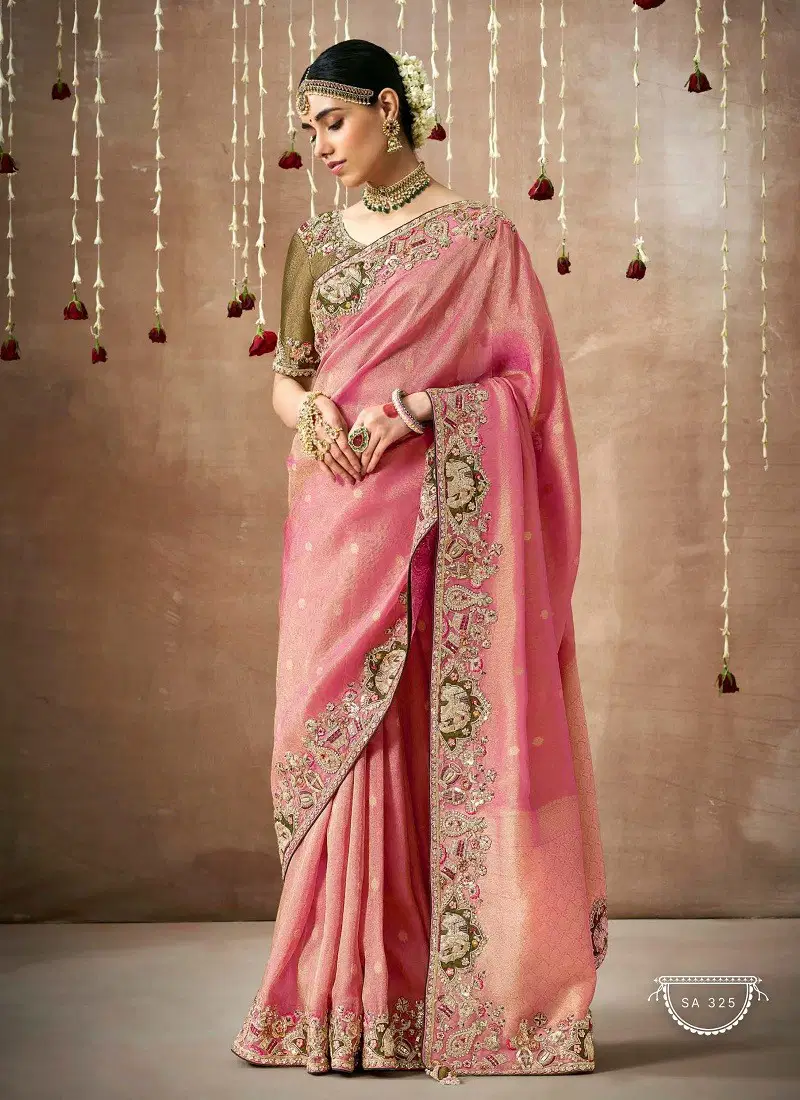 Pink Colour Dulhan By Kimora Organza Silk Weddding Wear Saree Wholesale Price In India SA 325