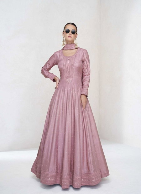Pink Colour Ekaya By Aashirwad Premium Silk Gown With Dupatta Wholesalers In Delhi 10014