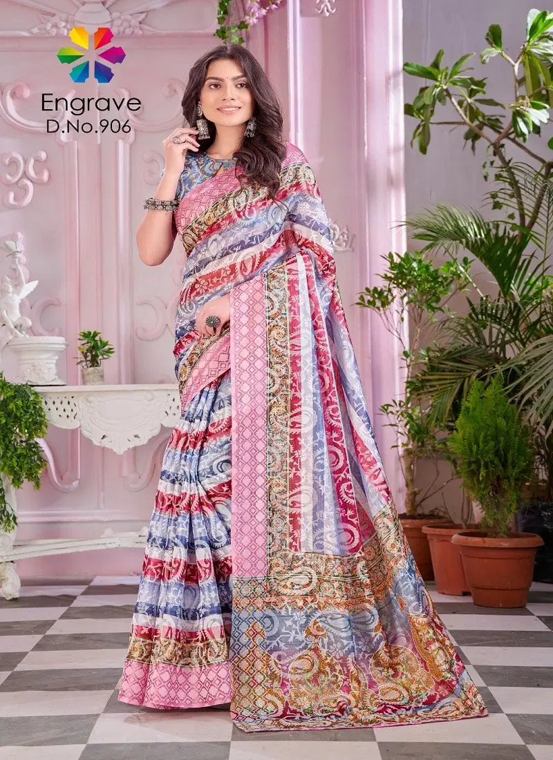 Pink Colour Engrave By Jivora Chanderi Silk Daily Wear Saree Suppliers In India 906