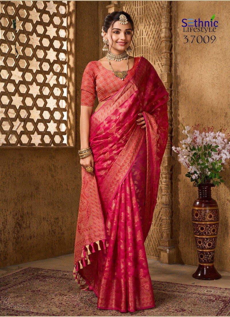 Pink Colour Evogue Vol 2 By Sethnic Organza Wedding Wear Saree Wholesale Price In Surat 37009