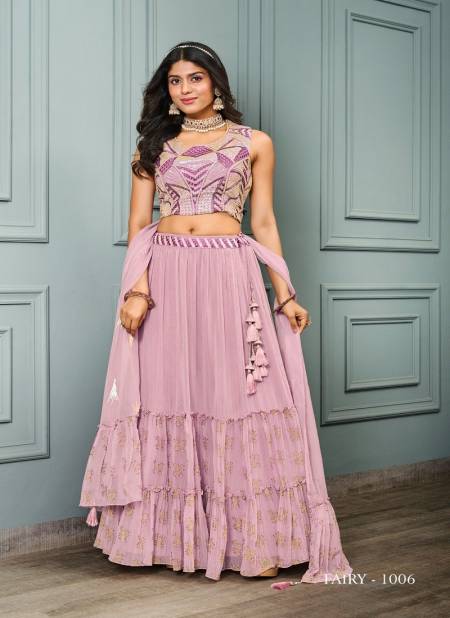 Pink Colour Fairy By Jivora Premium Georgette Party Wear Fancy Crop Top Lehenga Choli Catalog 1006