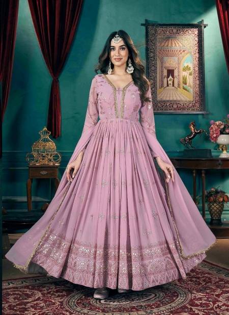 Pink Colour Flory Vol 46 By Kf Shubhkala Foil Printed Full Length Gown With Dupatta Wholesalers In Delhi 5021