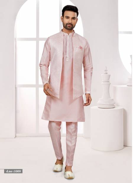 Pink Colour Function wear Lakhnavi Mens wear Modi Jacket Kurta Pajama Catalog 1009