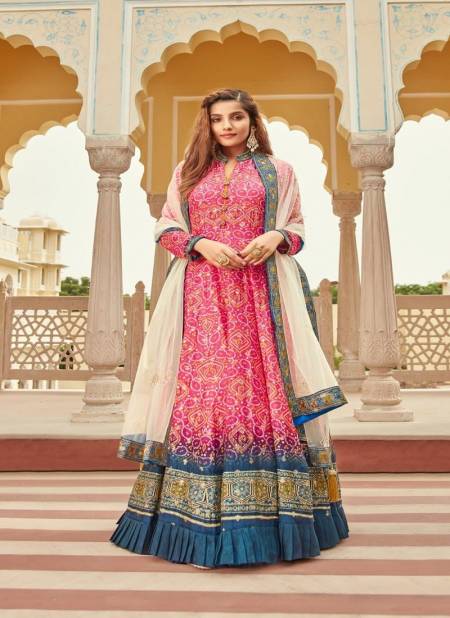 Pink Colour Gajgamini By Virasat Pure Dolla Jacquard Gown With Dupatta Catalog 12003
