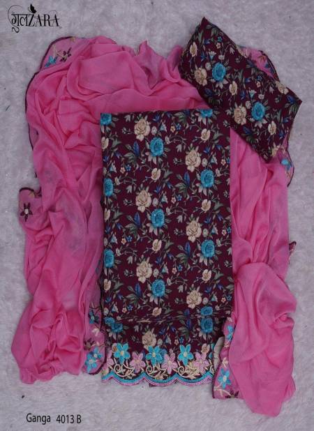 Pink Colour Ganga By Gulzara Cotton Non Catalog Dress Material Catalog 4013B