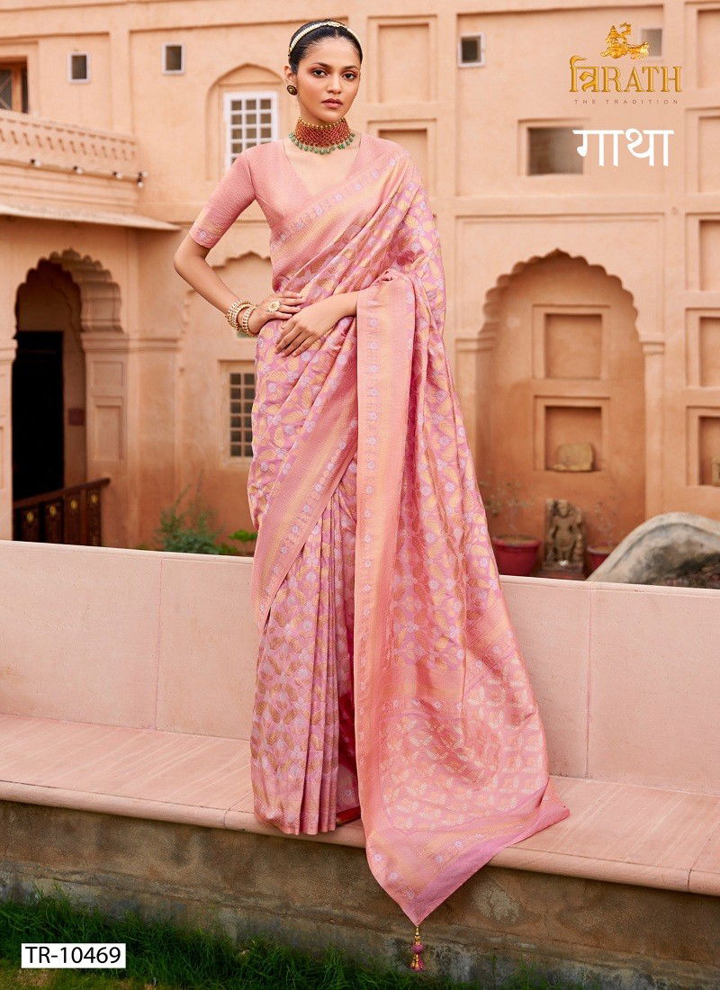 Pink Colour Gatha By Trirath Banarasi Silk Wedding Wear Saree Exporters In India TR-10469